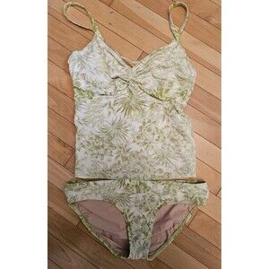 Lands' End Womens Green White Floral Tankini Swim Top 14 Bikini Bottom 12 Set